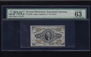 US 10c Fractional Currency Note 3rd Issue with "1" FR 1256 PMG 63 EPQ Ch CU(002) - Picture 1 of 2