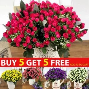 36heads Artificial Silk Flowers Bunch Wedding Home Celebrate Outdoor Bouquet UK - Picture 1 of 76