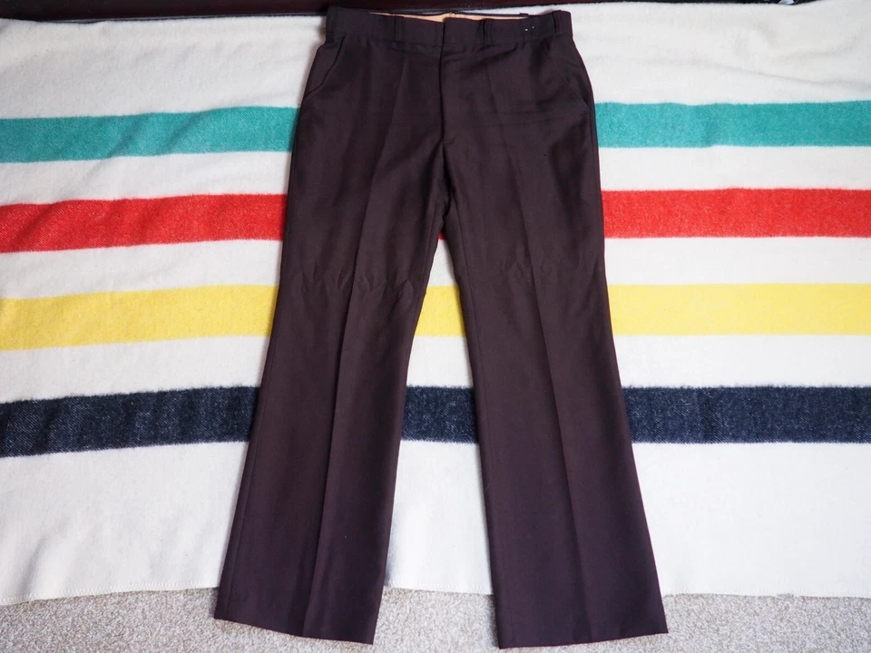Pantalones de vestir hippy retro poli marrón moca oscuro años 70 de colección para hombre 37x32 Foto 1 de 4