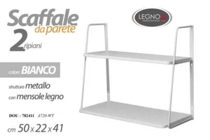 SCAFFALE DA PARETE 2 MENSOLE LEGNO PENSILE MODERNO LIBRERIA METALLO 50*22*h41 cm - Foto 1 di 2