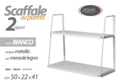 SCAFFALE DA PARETE 2 MENSOLE LEGNO PENSILE MODERNO LIBRERIA METALLO 50*22*h41 cm - Immagine 1 di 2