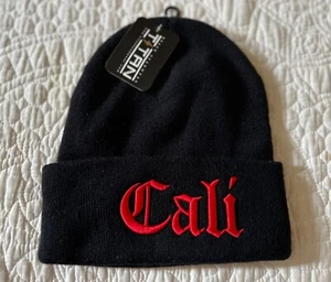 Cali Beanie Top Headwear Men's California LA Los Angeles Red Old English - Picture 1 of 7