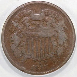 1867 2c DDO FS-101 Die 1 Two Cent Piece ANACS F 12 DETAILS BENT - Picture 1 of 5