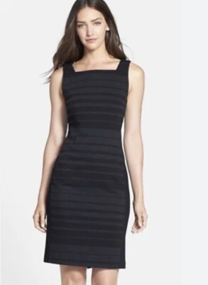 Eileen fisher Petite Charcoal Black Ponte Dress Striped Square Neck Womens 8P - Image 1 of 4
