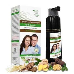 BioGreen Roots Herbal Light Brown Hair Color Shampoo Cover Dye Gray Fast Easy - Picture 1 of 7