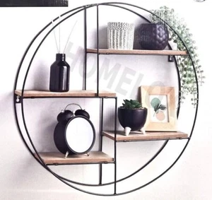 Black Metal and Wood Shelving Shelf Rack Storage Display Wall Home Decor - Picture 1 of 3