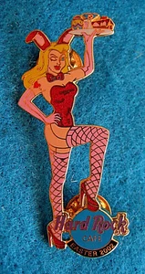 ONLINE SEXY BLONDE EASTER BUNNY GIRL FISHNET STOCKINGS 2002 Hard Rock Cafe PIN - Picture 1 of 1