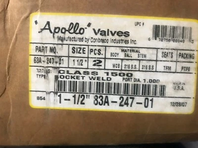  APOLLO (Caja de 2) 83A-247-01 CLASE 1500 1 1/2" VÁLVULAS DE SOLDADURA DE ZÓCALO, 2 en Caja Foto 1 de 4