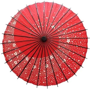 Ombrello di carta giapponese Wagasa SAKURA kimono rosso + fiori di ciliegio per interni - Foto 1 di 7