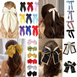 Long Ribbon Hairgrips Big Large Bow Hairpin Women Girls Hair Accessories Fashion - Picture 1 of 25