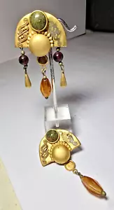 Natasha Stambouli signierte vergoldete Ohrhänger Clip Ohrringe - für Teile - Reparatur - Bild 1 von 8