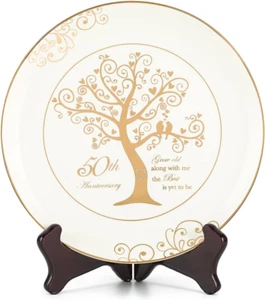 Platos 50 Aniversario con Lámina de Oro 24K - 50 Años Regalos de Boda para Padres C - Imagen 1 de 7