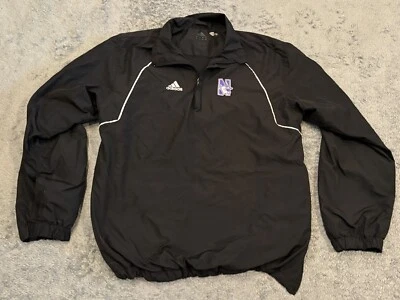 Adidas Quarter Zip Jacket Climalite Black Windbreaker Northwestern Wildcats Sz L - Image 1 of 4