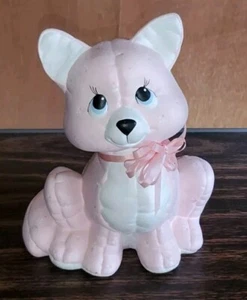 Vintage Pink Ceramic Cat Figurine Engraved 1985 | Kimple Mold Company Nursery - Picture 1 of 11