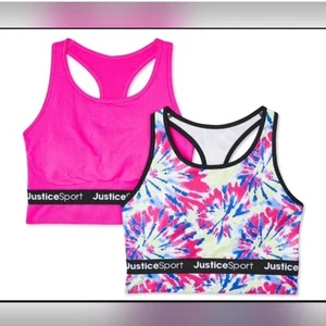 Justice Girls 2 Pack Pink and Tie-Dye Racerback Sports Bras. Size 34, 36 & 38 - Picture 1 of 9