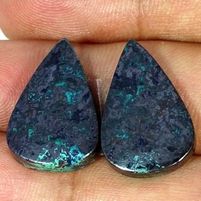 Par de piedras preciosas cabujón pera azurita azul 100 % natural 34,80 quilates 14X22X4 mm Foto 1 de 4