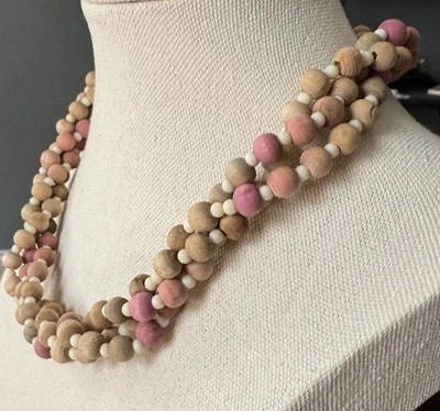 "Collar de cuentas de madera vintage boho rosa y marrón 16"" retorcido multi hilo" Foto 1 de 4