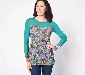 LOGO Layers by Lori Goldstein bedrucktes transparentes Mesh-Top mit soliden Details Multi L - Bild 1 von 4