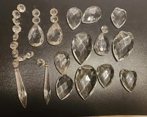 Lot of 15 Teardrop Prisms Chandelier Crystal Pendants Glass, reclaimed, BROKEN - Picture 1 of 8