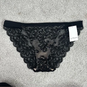 NWT Le Mystere Black Sophia Lace Bikini Lace Panties size Large 10 - Picture 1 of 7