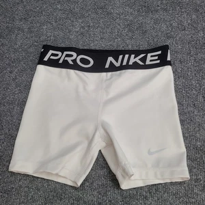 Nike Shorts Girls Medium White Black 4" Pro 365 Dri Fit Performance Compression - Picture 1 of 11