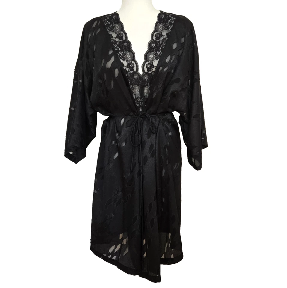 Secret Treasures Robe Womens L Black Lace Sheer Burnout Animal Print Loungewear - Imagem 1 de 4
