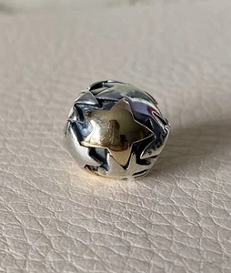 Genuino Pandora Plata de Ley y Oro 14K Gran Cuenta Estrella Dorada 790871 RARO - Imagen 1 de 8