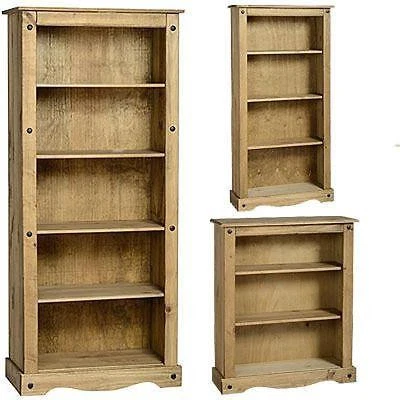 Corona Bookcase Solid Pine Wood Waxed Rustic Finish Unit Shelves Low Medium Tall - Image 1 of 1