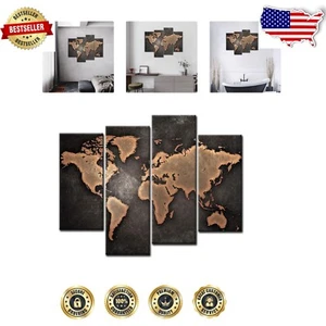 Modern 4-Piece World Map Wall Art - Black Canvas Design for Elegant Spaces - Picture 1 of 10