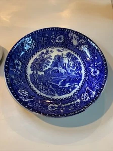 FLOW BLUE 7 3/4" RIMMED SOUP BOWL Tower & Bridge - Picture 1 of 13