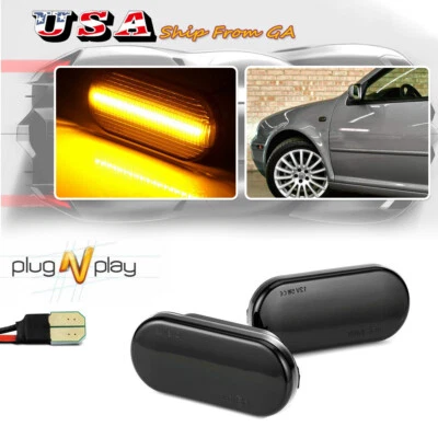 2x Smoked Lens Amber LED Side Marker Lights For VW MK4 Golf Jetta GTI B5 Passat - Image 1 of 4