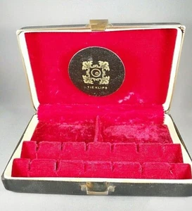TIE KLIPS Box Black Case Empty Red Velvet Cufflinks Fly Fishing Lure Storage Vtg - Picture 1 of 6