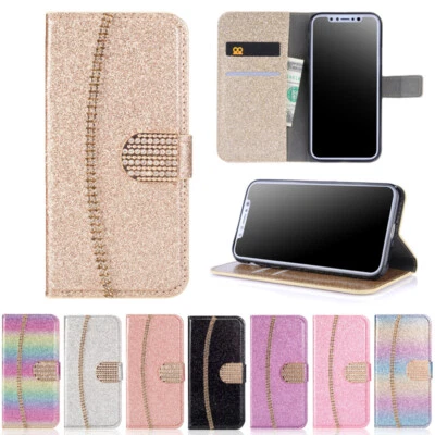 Glitter Wallet Case Diamond Flip Cover for iPhone 17/16e/15/14/13/12/11 XR SE 8 - Image 1 of 4