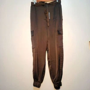 NWT Sincerely Jules Womens Satin Cargo Jogger Bow Tie Waist Black Size Medium - Picture 1 of 16