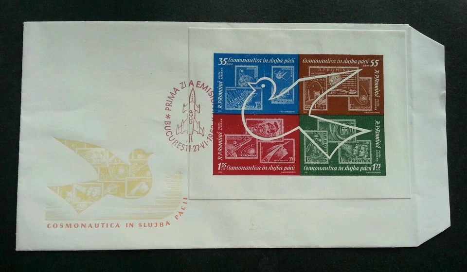 [SJ] Romania Space Exploration 1962 Bird Dove Astronomy Rocket Earth (FDC) - Image 1 of 4