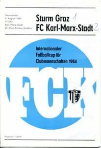 Programmheft, Fußballcup Clubmannschaften/Sturm Graz-FC Karl-Marx-Stadt 1984 /78 - Bild 1 von 1