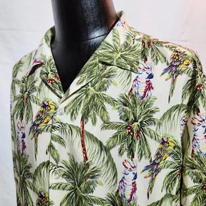 NWT Relakz Mens Hawaiian Camp Shirt Palm Tree Parrots Short Sleeve Size XXL - Foto 1 di 10