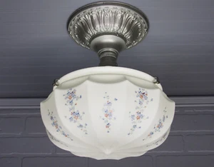 Lámpara de techo vintage antigua Art Deco montaje semi empotrado 13 1/4" L níquel satinado - Imagen 1 de 13