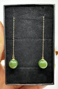 NEW 18ct Solid Yellow Gold Jade Dangle Threader Earrings On Cable Chain 750 18k - Picture 1 of 12