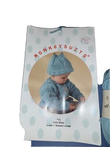 Monkey Suits Baby Blue Cable Sweater And Hat With Wood Buttons Pattern And Rowan - Picture 1 of 7