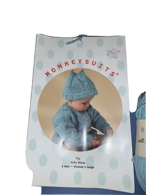 Monkey Suits Baby Blue Cable Sweater And Hat With Wood Buttons Pattern And Rowan - Image 1 of 4