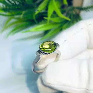 Lab Created Green Peridot Ring 925 Silver Promise Ring August Birthstone Ring - Picture 1 of 5