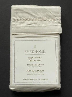 ¡NUEVO! Everhome Egipcio *FUNDAS DE ALMOHADA ESTÁNDAR Marfil PUNTADA DOBLADILLO 700 Hilos Foto 1 de 4
