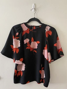 Who What Wear Women's Short Sleeve Floral Blouse Black Red Pink Size XS - Picture 1 of 12