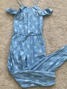 Old Navy M 8 blue Jumpsuit chambray long off shoulder - Picture 1 of 3