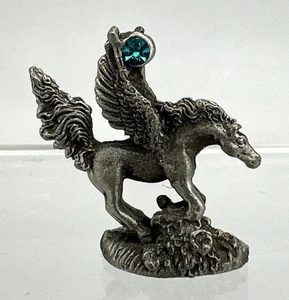 Vintage OCI Zinn Pegasus Miniatur mit blauem Glas Kristall Figur 1" Fantasy - Bild 1 von 9