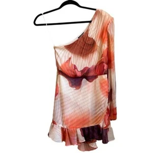 Express Floral One Shoulder Wrap Front Ruffle Romper Women’s Sz XS Orange NEW - Picture 1 of 10