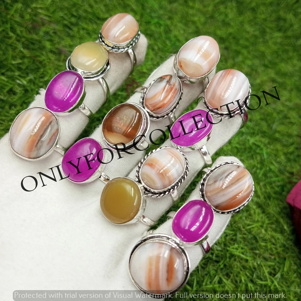 Botswana Agate Gemstone 925 Sterling Silver Plated Wholesale lot Women's Rings - Image 1 of 4