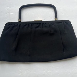 VTG Paray Womens Purse Clutch 50s Black w Gold / Beige Interior - Picture 1 of 5