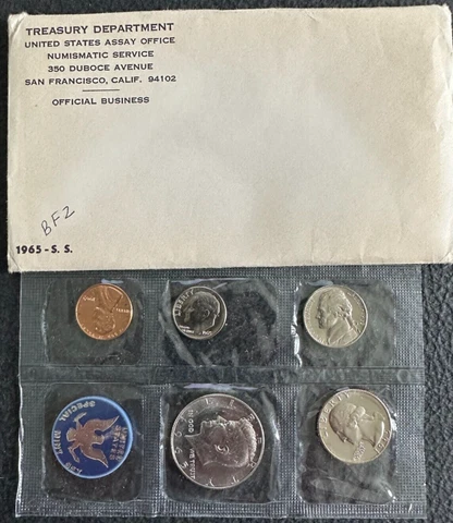 1965 U.S. Mint Special Mint Set - 6 Coins Sealed w/Envelope Cover